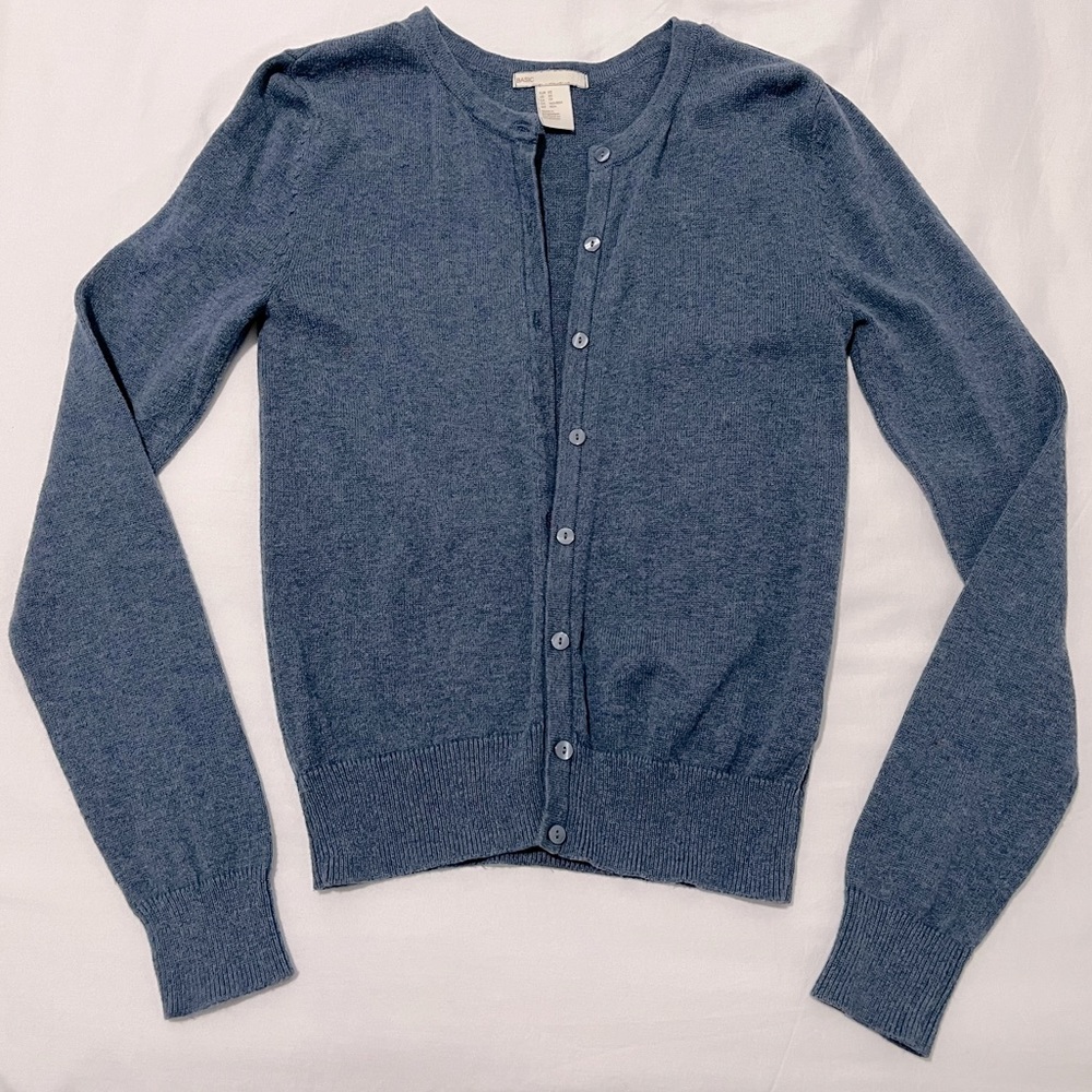 H&M Blue Crewneck Button Cardigan